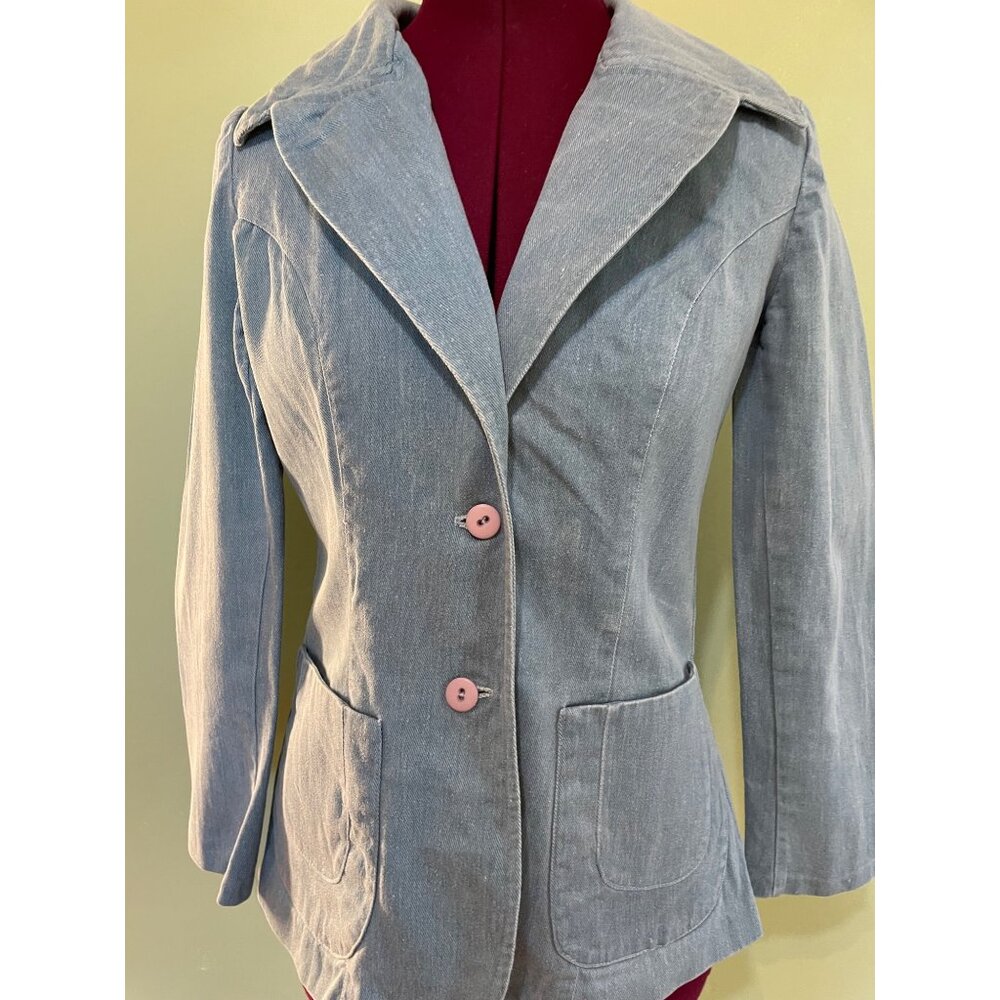 Vintage 1970s Womens Light Blue Denim Blazer Jacket Size S - Picture 9 of 16